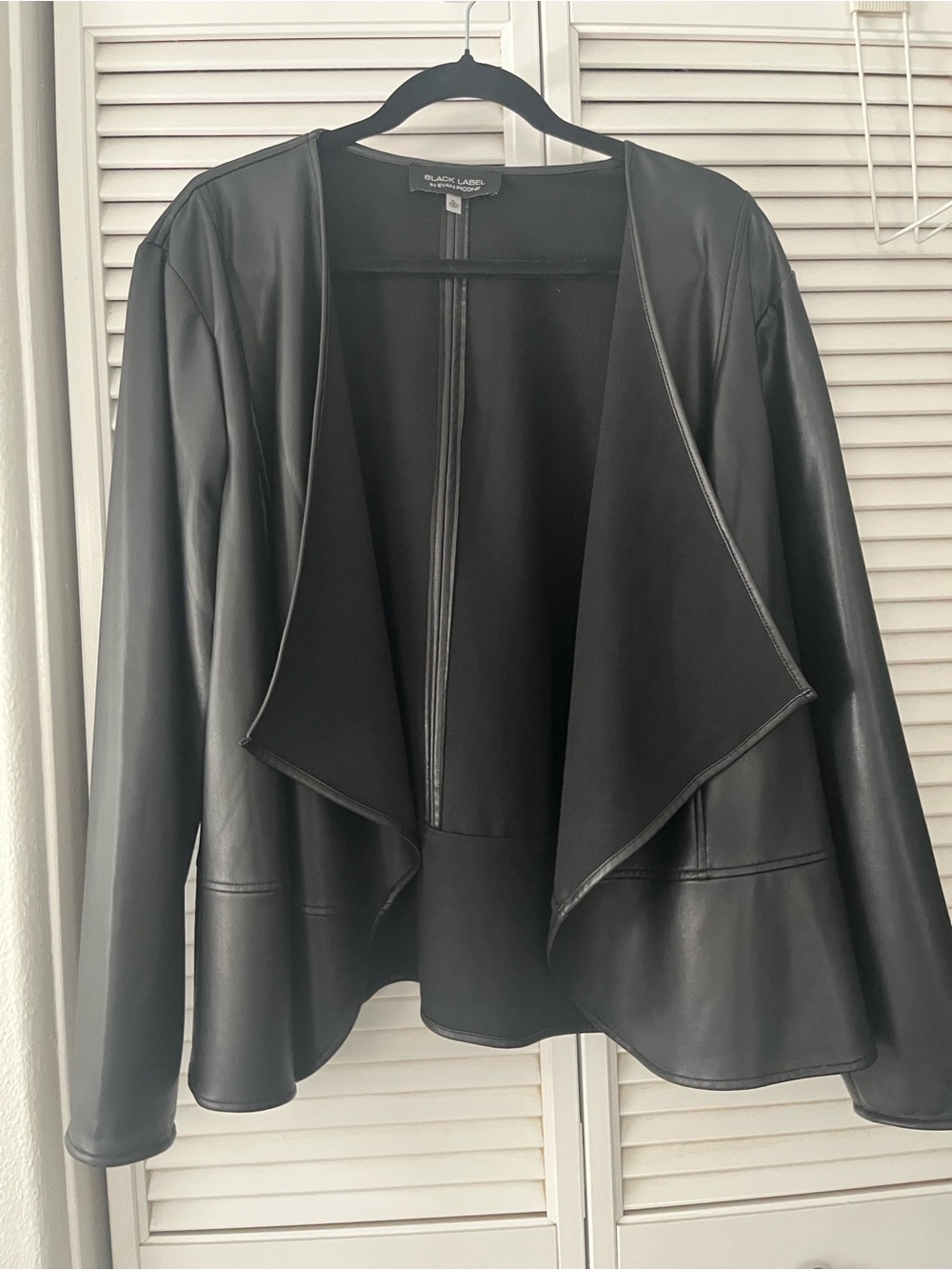 Evan Picone Black Label - Black Faux Leather Open Front Jacket XL